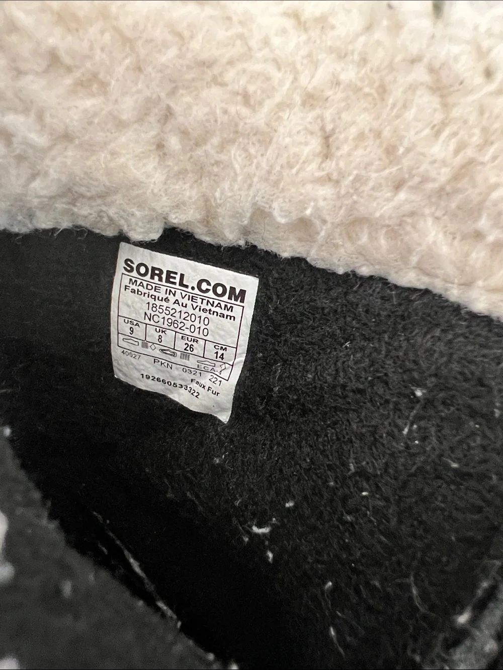 Sorel Kids Black Boots with Cream Faux-Fur Cuff